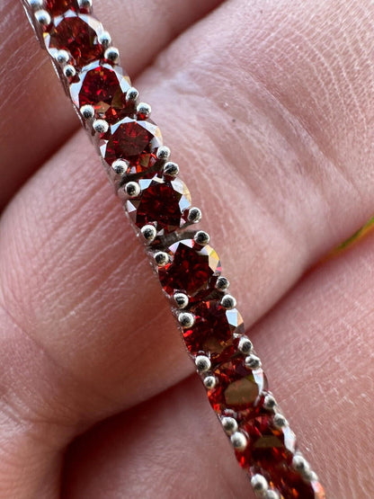 Real Iced Ruby Red MOISSANITE 3mm Tennis Bracelet 925 Silver Pass Diamond Test