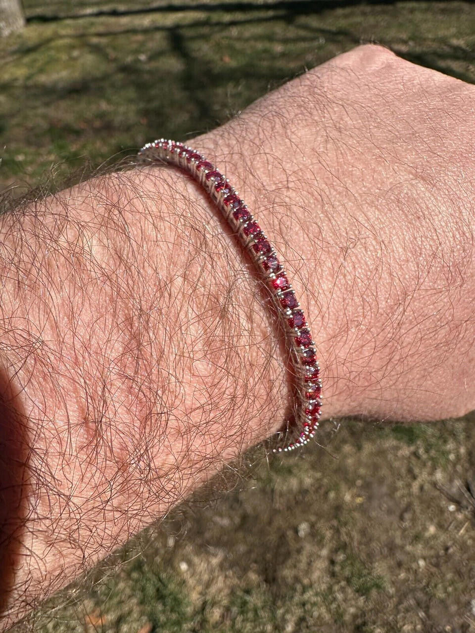 Real Iced Ruby Red MOISSANITE 3mm Tennis Bracelet 925 Silver Pass Diamond Test