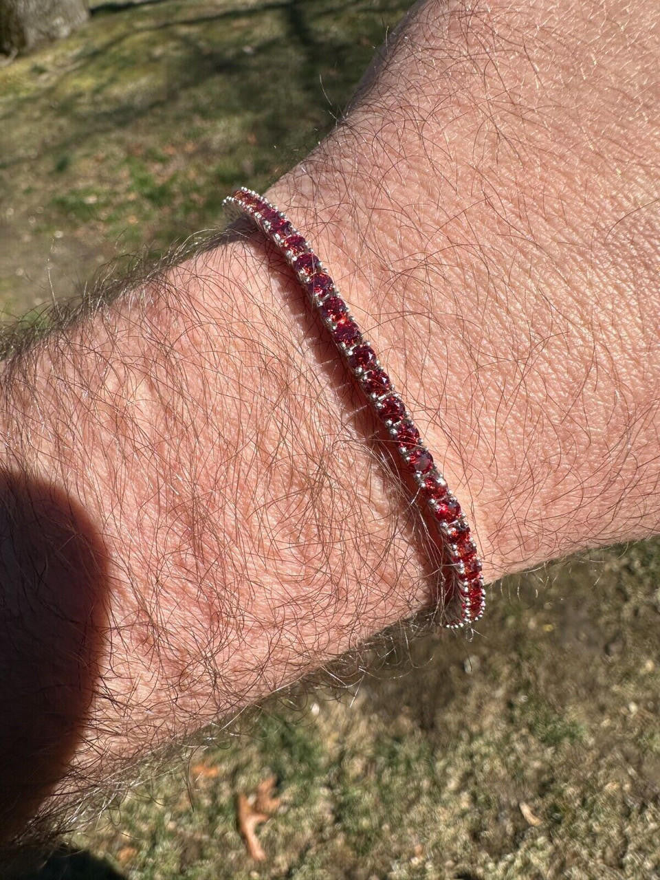 Real Iced Ruby Red MOISSANITE 3mm Tennis Bracelet 925 Silver Pass Diamond Test