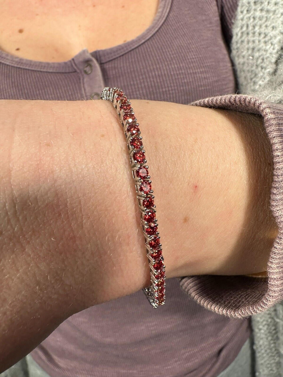 Real Iced Ruby Red MOISSANITE 3mm Tennis Bracelet 925 Silver Pass Diamond Test