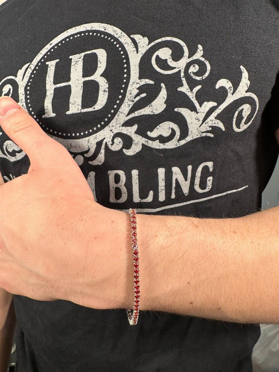 Real Iced Ruby Red MOISSANITE 3mm Tennis Bracelet 925 Silver Pass Diamond Test