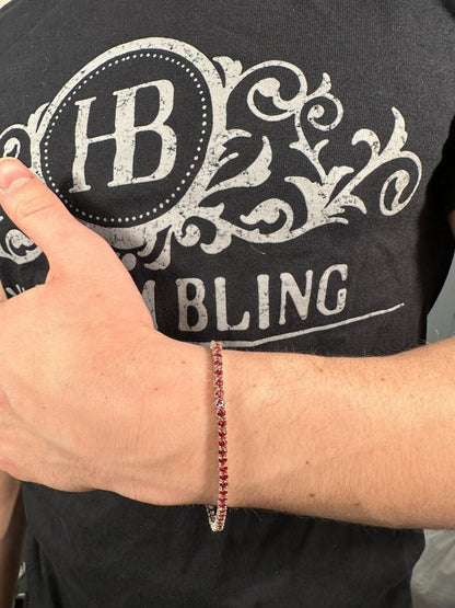 Real Iced Ruby Red MOISSANITE 3mm Tennis Bracelet 925 Silver Pass Diamond Test