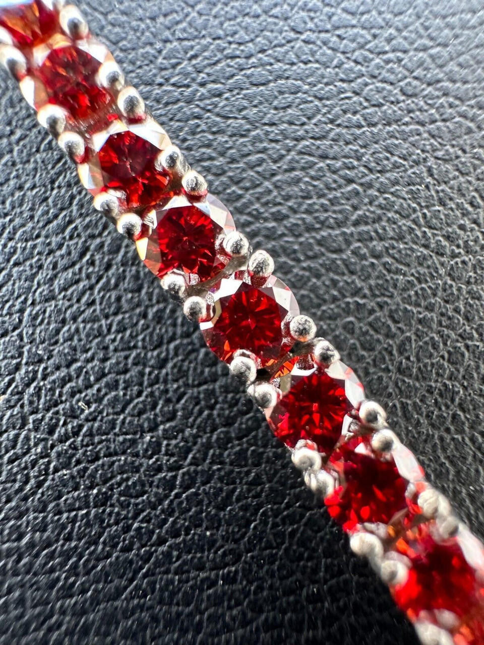 Real Iced Ruby Red MOISSANITE 3mm Tennis Bracelet 925 Silver Pass Diamond Test