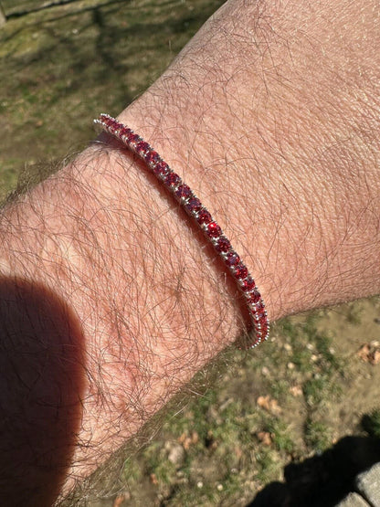 Real Iced Ruby Red MOISSANITE 3mm Tennis Bracelet 925 Silver Pass Diamond Test