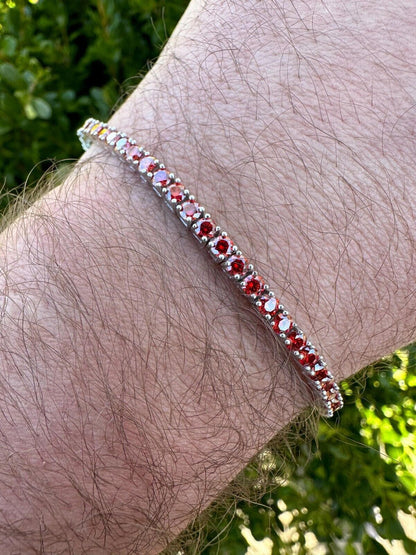 Real Iced Ruby Red MOISSANITE 3mm Tennis Bracelet 925 Silver Pass Diamond Test
