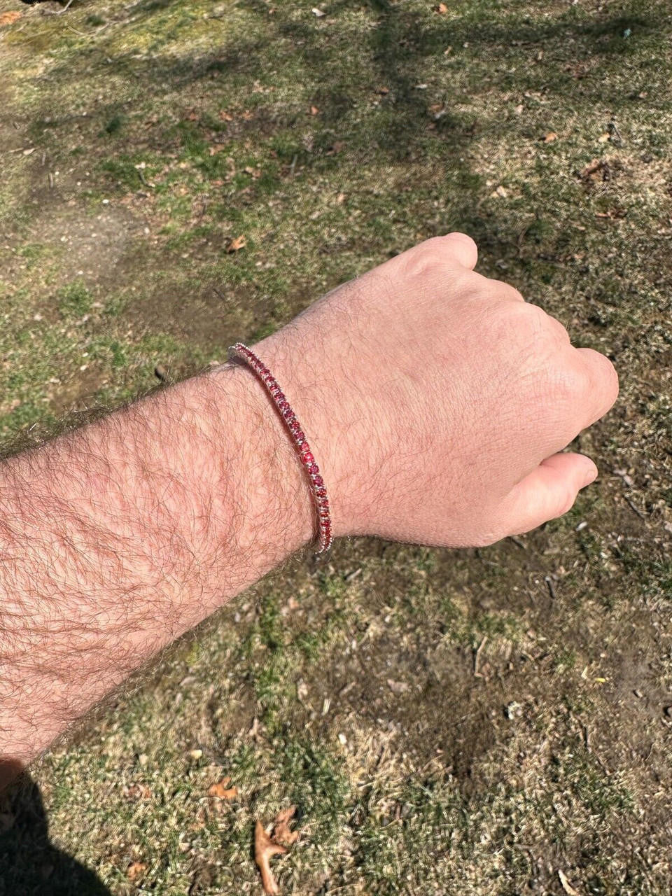 Real Iced Ruby Red MOISSANITE 3mm Tennis Bracelet 925 Silver Pass Diamond Test