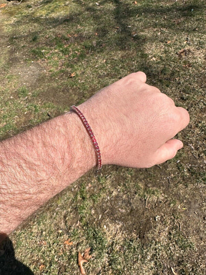 Real Iced Ruby Red MOISSANITE 3mm Tennis Bracelet 925 Silver Pass Diamond Test