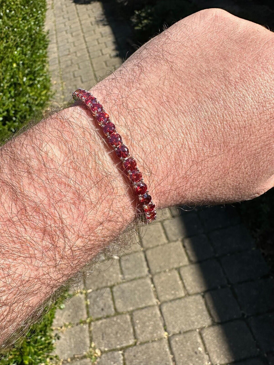 Real Iced Ruby Red MOISSANITE 5mm Tennis Bracelet 925 Silver Pass Diamond Test