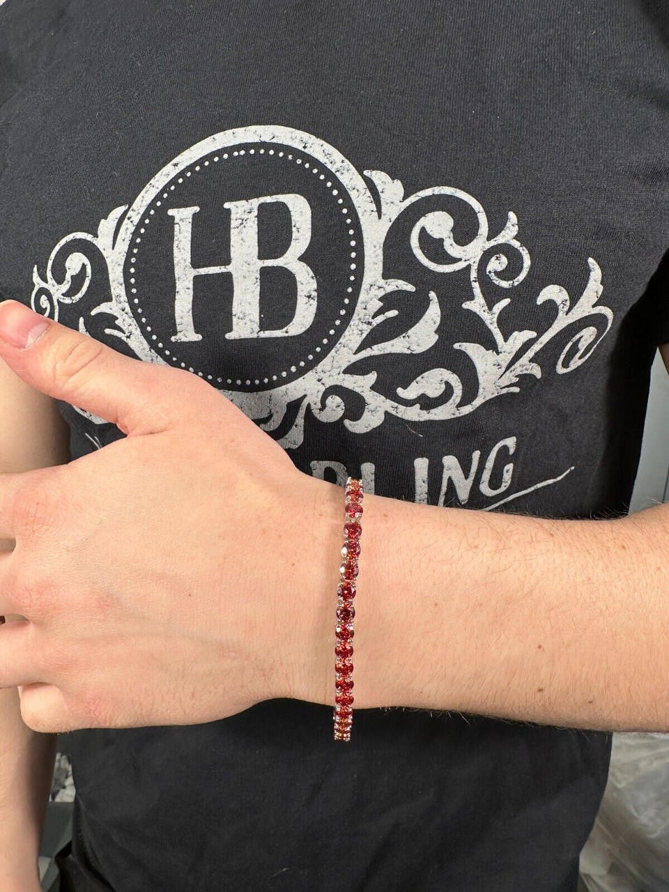 Real Iced Ruby Red MOISSANITE 5mm Tennis Bracelet 925 Silver Pass Diamond Test