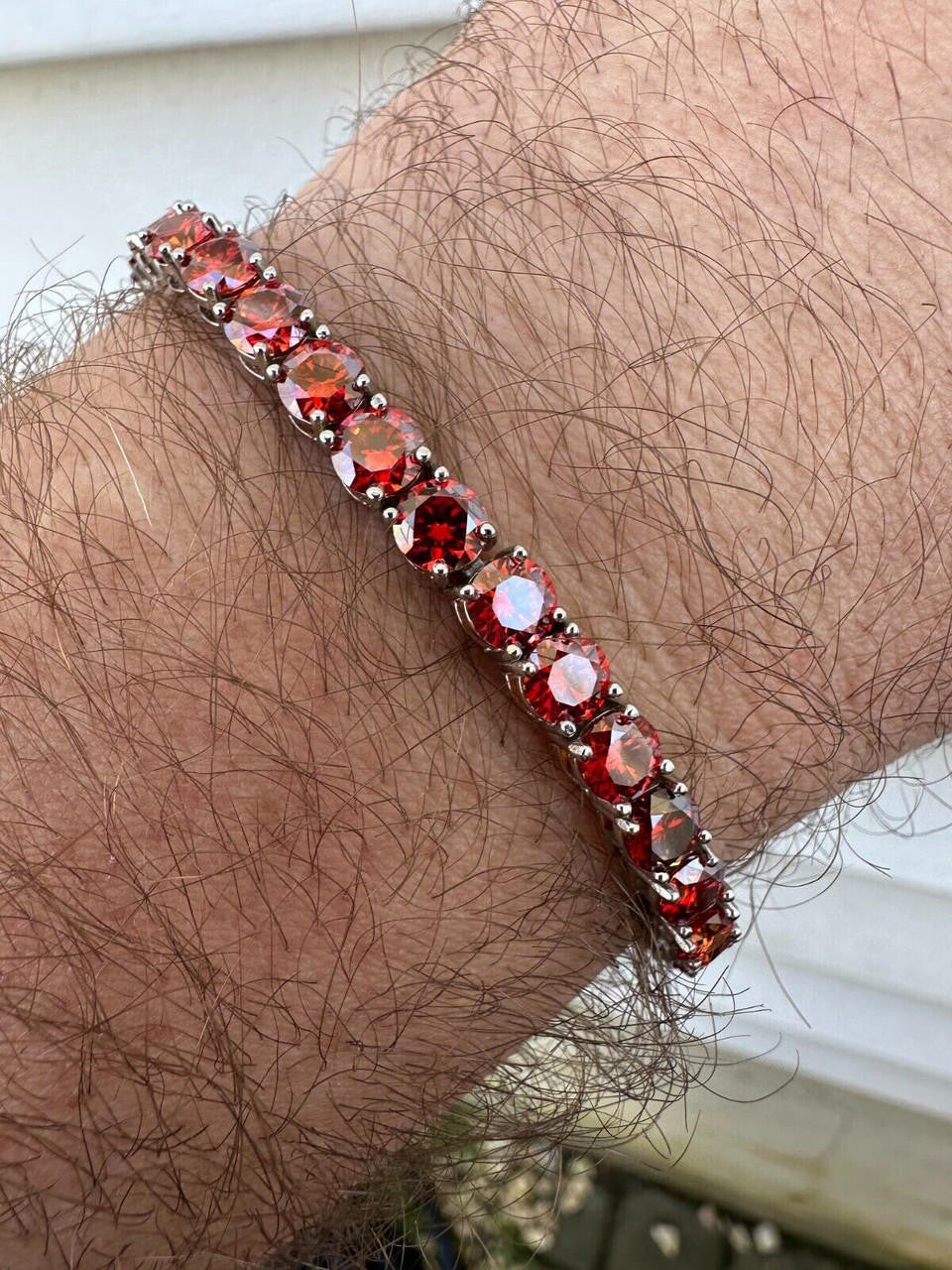 Real Iced Ruby Red MOISSANITE 5mm Tennis Bracelet 925 Silver Pass Diamond Test