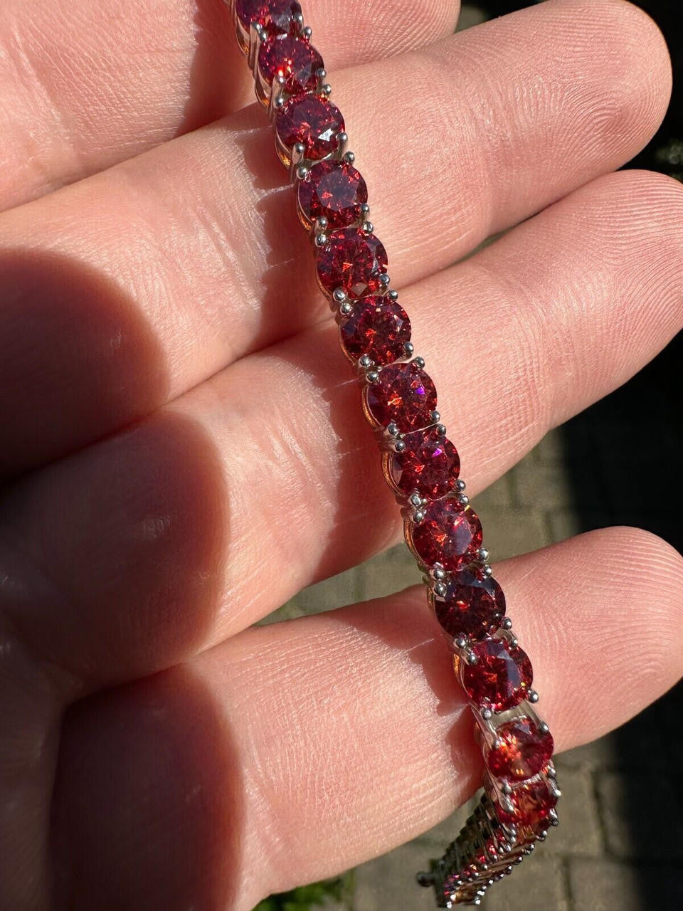Real Iced Ruby Red MOISSANITE 5mm Tennis Bracelet 925 Silver Pass Diamond Test