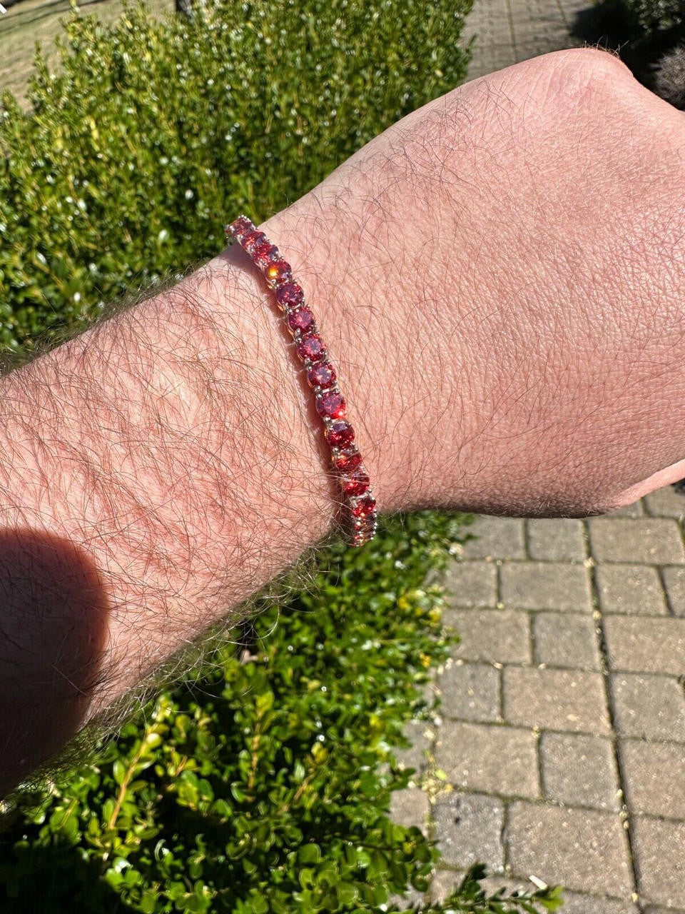 Real Iced Ruby Red MOISSANITE 5mm Tennis Bracelet 925 Silver Pass Diamond Test