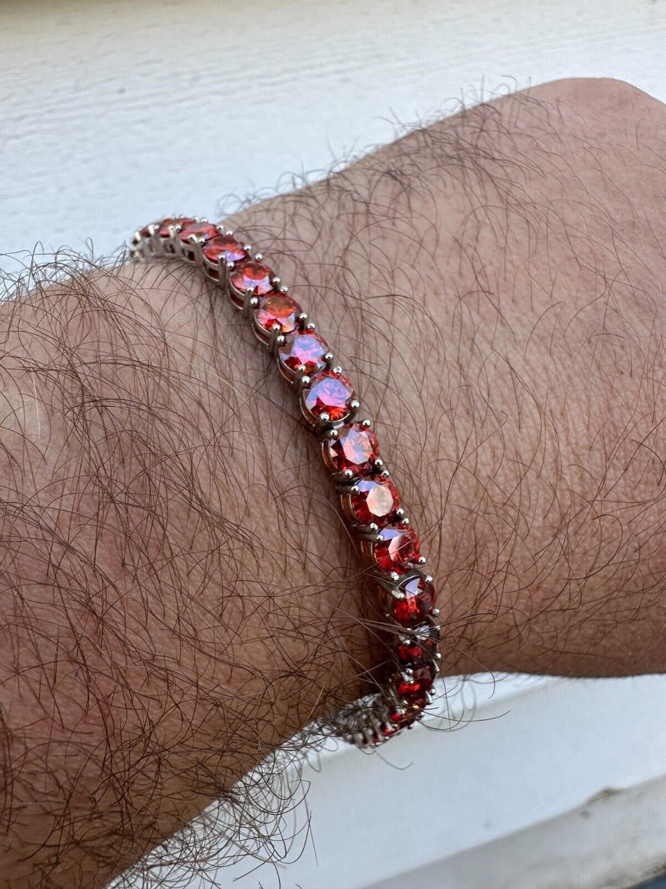 Real Iced Ruby Red MOISSANITE 5mm Tennis Bracelet 925 Silver Pass Diamond Test