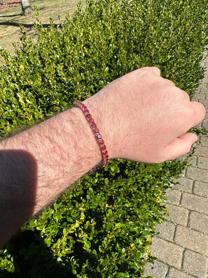 Real Iced Ruby Red MOISSANITE 5mm Tennis Bracelet 925 Silver Pass Diamond Test