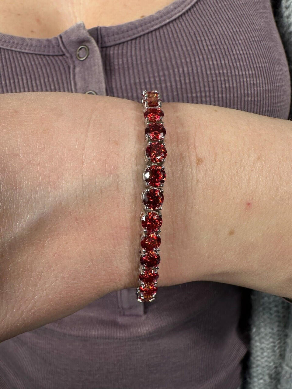 Real Iced Ruby Red MOISSANITE 5mm Tennis Bracelet 925 Silver Pass Diamond Test