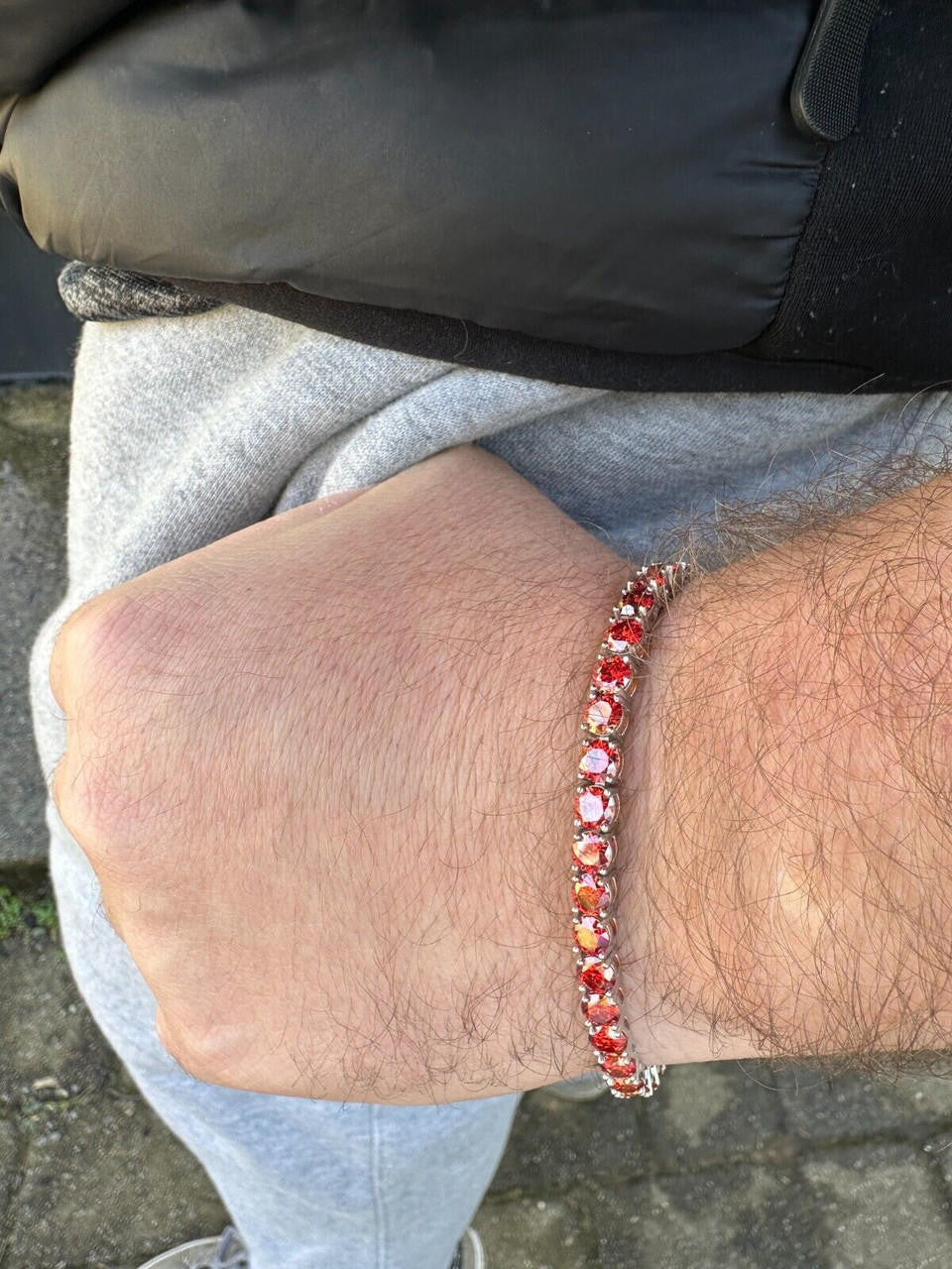 Real Iced Ruby Red MOISSANITE 5mm Tennis Bracelet 925 Silver Pass Diamond Test