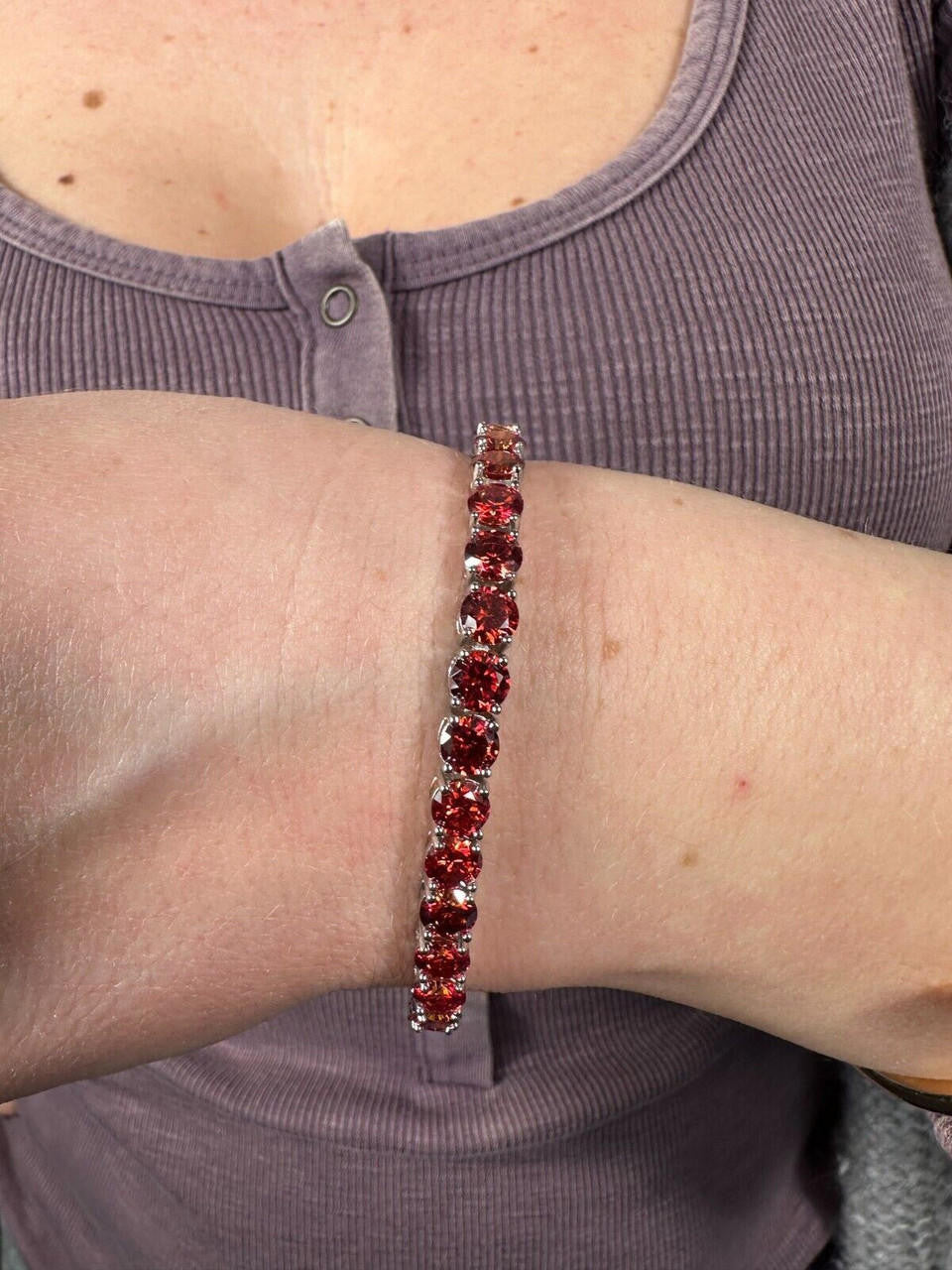 Real Iced Ruby Red MOISSANITE 5mm Tennis Bracelet 925 Silver Pass Diamond Test