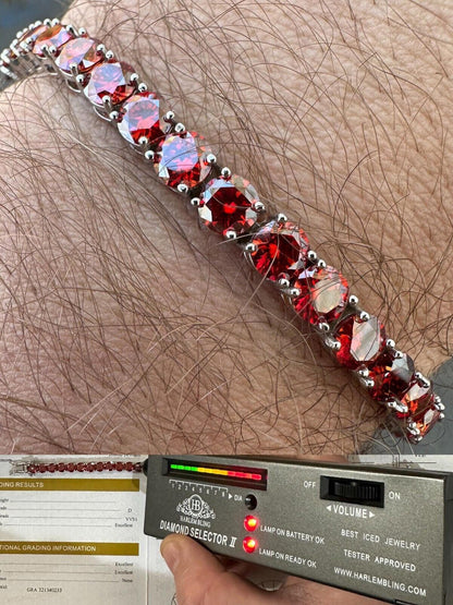 Real Iced Ruby Red MOISSANITE 5mm Tennis Bracelet 925 Silver Pass Diamond Test