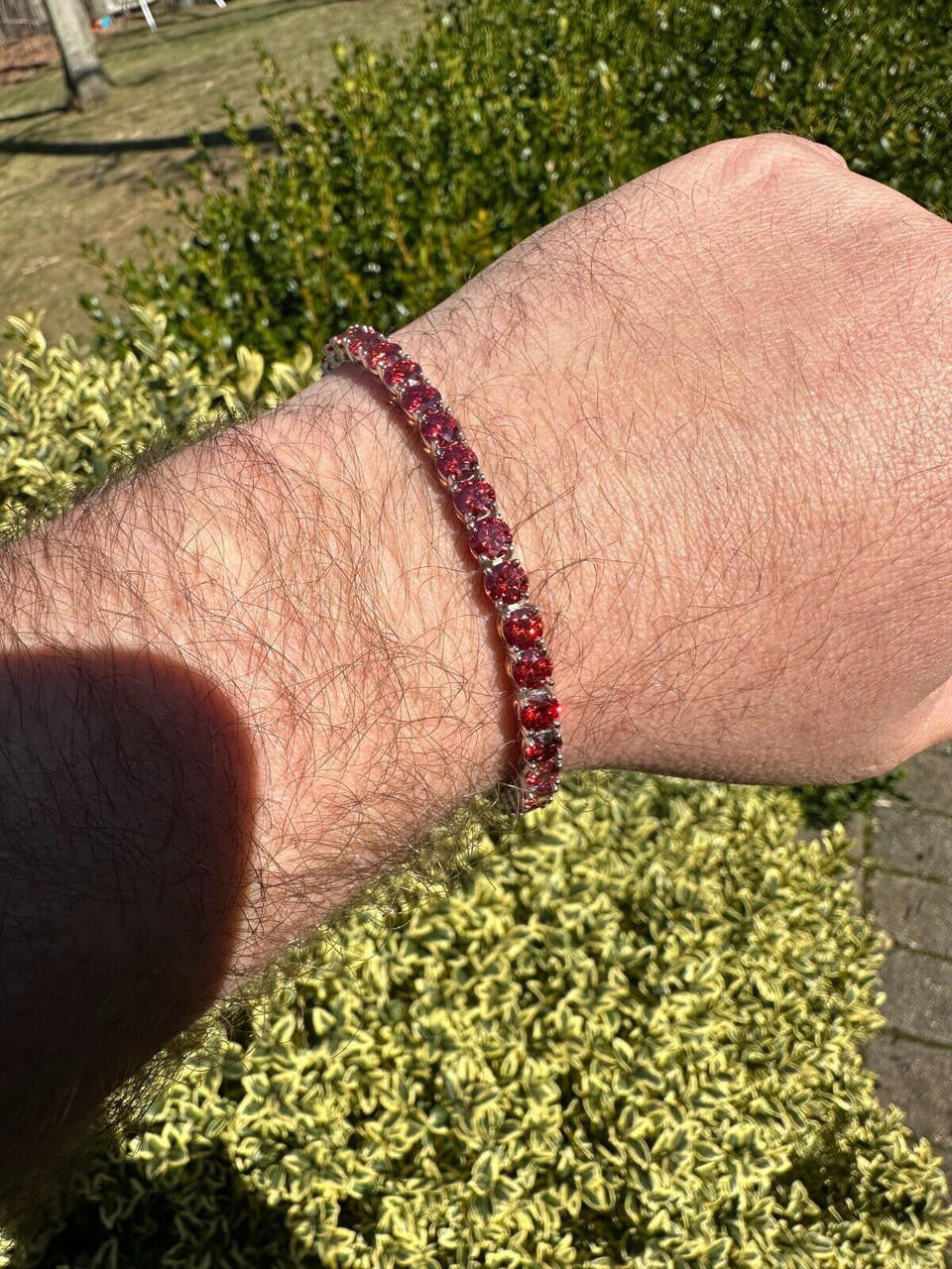 Real Iced Ruby Red MOISSANITE 5mm Tennis Bracelet 925 Silver Pass Diamond Test