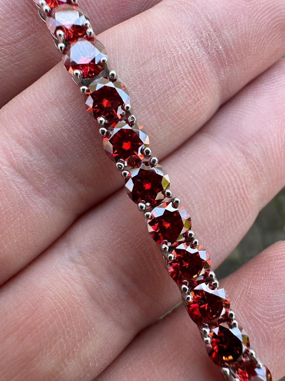 Real Iced Ruby Red MOISSANITE 5mm Tennis Bracelet 925 Silver Pass Diamond Test