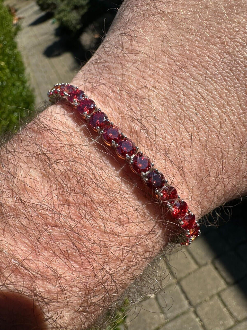 Real Iced Ruby Red MOISSANITE 5mm Tennis Bracelet 925 Silver Pass Diamond Test