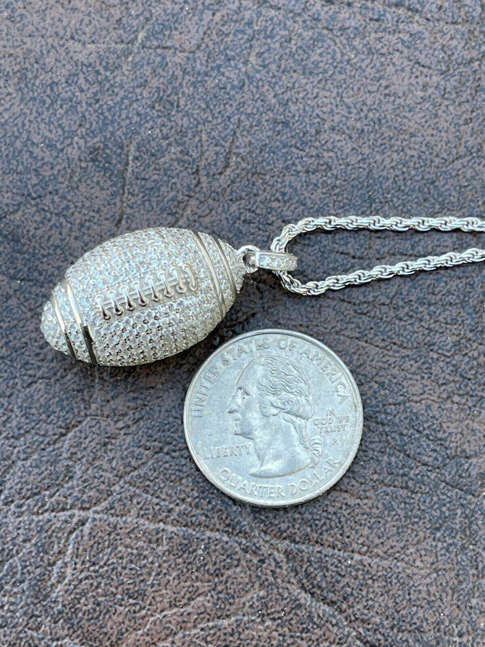 Real Mens Football Pendant Solid 925 Sterling Silver Gold Necklace Iced Hip Hop