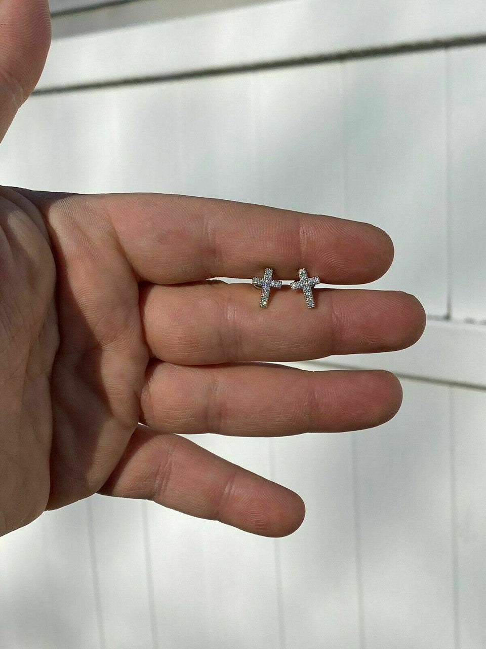 Real MOISSANITE 925 Silver Small Cross Earrings Studs Iced Pass Diamond Tester