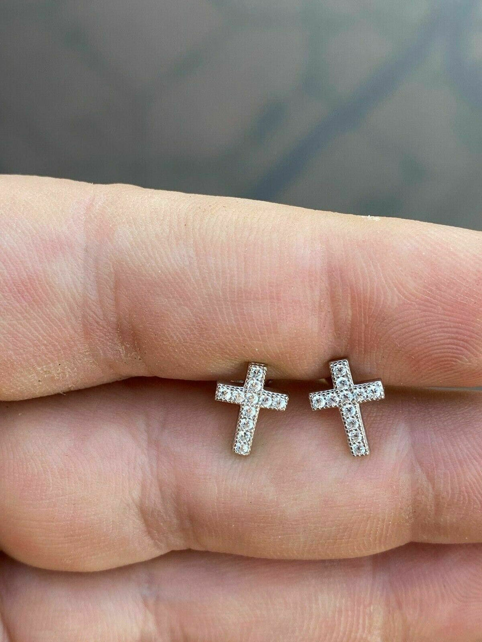 Real MOISSANITE 925 Silver Small Cross Earrings Studs Iced Pass Diamond Tester
