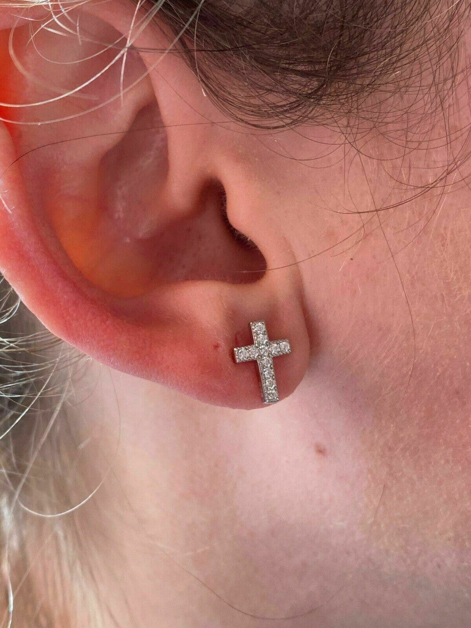 Real MOISSANITE 925 Silver Small Cross Earrings Studs Iced Pass Diamond Tester