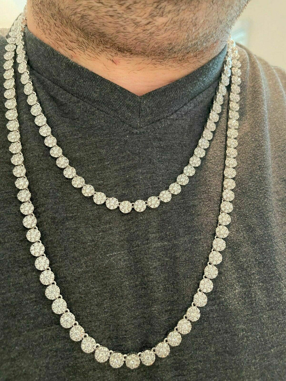 Real MOISSANITE Hip Hop Cluster Tennis Chain Necklace 7mm Pass Diamond Tester