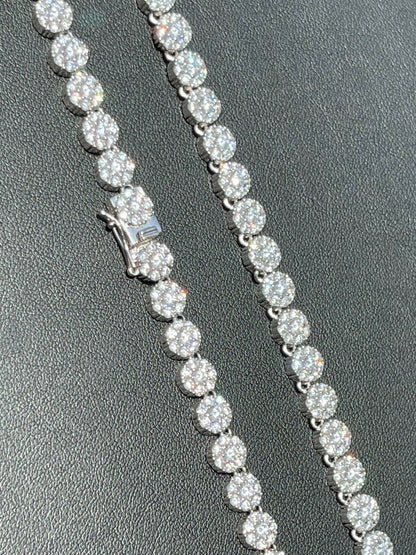 Real MOISSANITE Hip Hop Cluster Tennis Chain Necklace 7mm Pass Diamond Tester