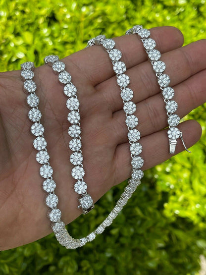 Real MOISSANITE Hip Hop Cluster Tennis Chain Necklace 7mm Pass Diamond Tester
