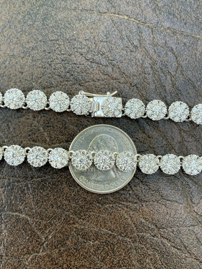 Real MOISSANITE Hip Hop Cluster Tennis Chain Necklace 7mm Pass Diamond Tester
