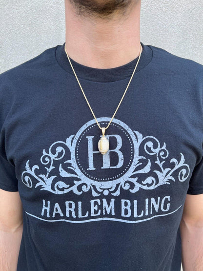 Real Moissanite Iced 3D Football Pendant Solid 925 Sterling Silver / Gold Plated