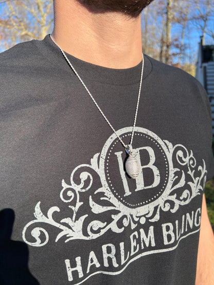 Real Moissanite Iced 3D Football Pendant Solid 925 Sterling Silver / Gold Plated