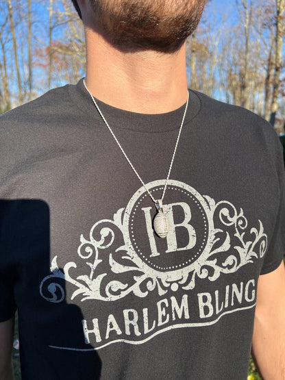 Real Moissanite Iced 3D Football Pendant Solid 925 Sterling Silver / Gold Plated