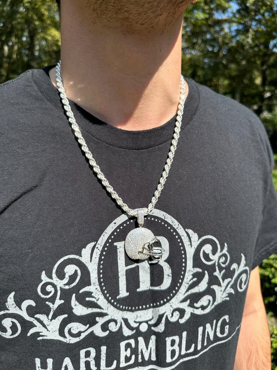 Real Moissanite Iced Football Helmet Pendant Solid 925 Silver / 14k Gold Plated