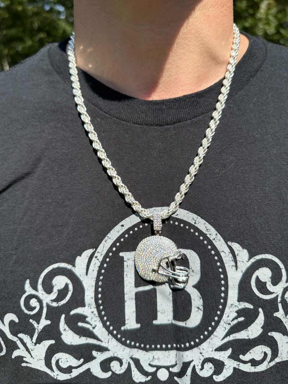 Real Moissanite Iced Football Helmet Pendant Solid 925 Silver / 14k Gold Plated
