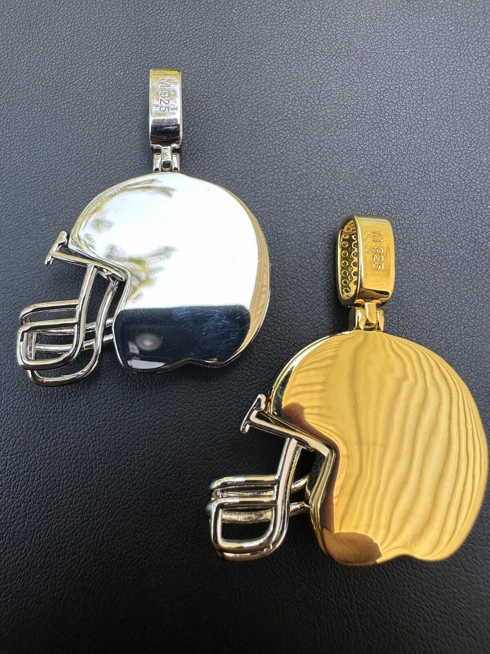 Real Moissanite Iced Football Helmet Pendant Solid 925 Silver / 14k Gold Plated