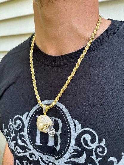 Real Moissanite Iced Football Helmet Pendant Solid 925 Silver / 14k Gold Plated