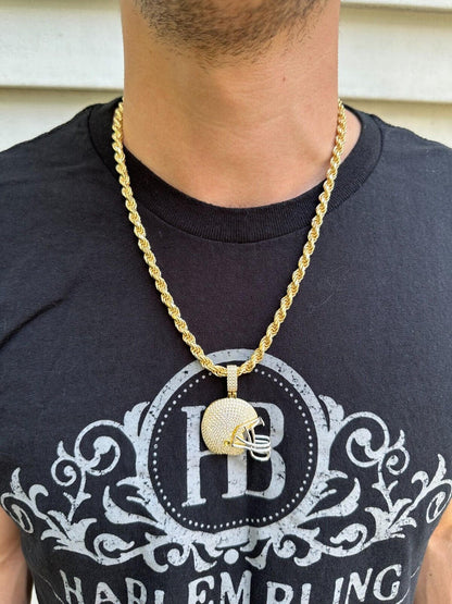 Real Moissanite Iced Football Helmet Pendant Solid 925 Silver / 14k Gold Plated