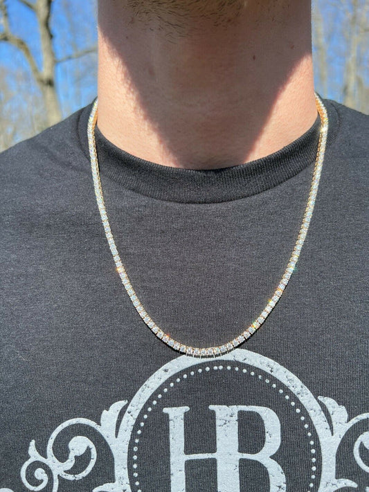 Real Solid 10k Gold 3mm Moissanite Tennis Chain Necklace - Passes Diamond Tester