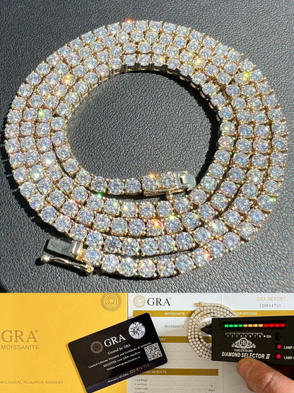 Real Solid 10k Gold 3mm Moissanite Tennis Chain Necklace - Passes Diamond Tester