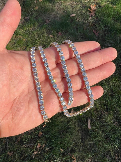 Real Solid 10k Yellow Gold 5mm Large Iced Moissanite Tennis Chain Necklace Mens