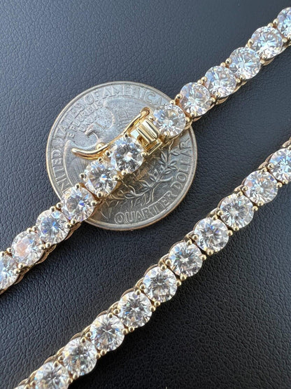 Real Solid 10k Yellow Gold 5mm Large Iced Moissanite Tennis Chain Necklace Mens