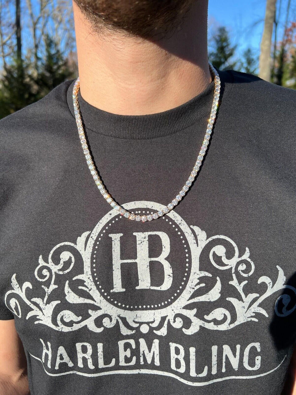 Real Solid 10k Yellow Gold 5mm Large Iced Moissanite Tennis Chain Necklace Mens