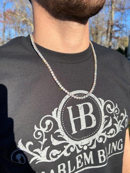 Real Solid 10k Yellow Gold 5mm Large Iced Moissanite Tennis Chain Necklace Mens