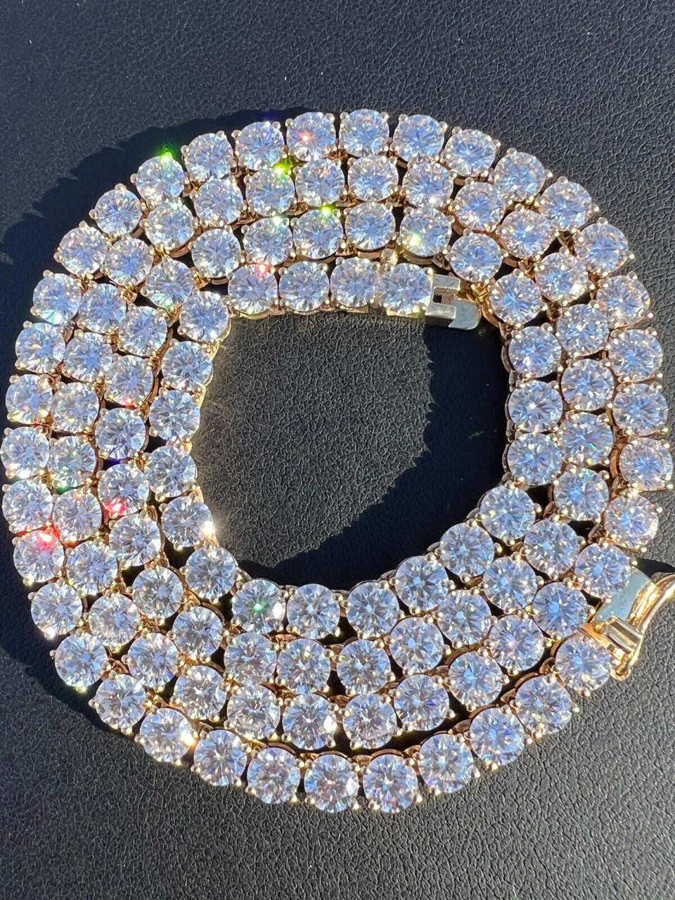 Real Solid 10k Yellow Gold 5mm Large Iced Moissanite Tennis Chain Necklace Mens