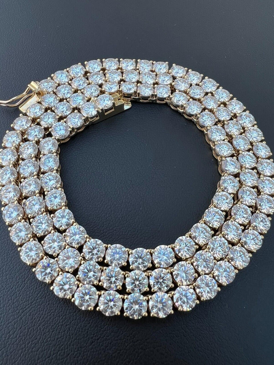 Real Solid 10k Yellow Gold 5mm Large Iced Moissanite Tennis Chain Necklace Mens