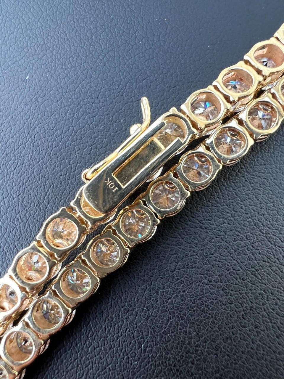 Real Solid 10k Yellow Gold 5mm Large Iced Moissanite Tennis Chain Necklace Mens